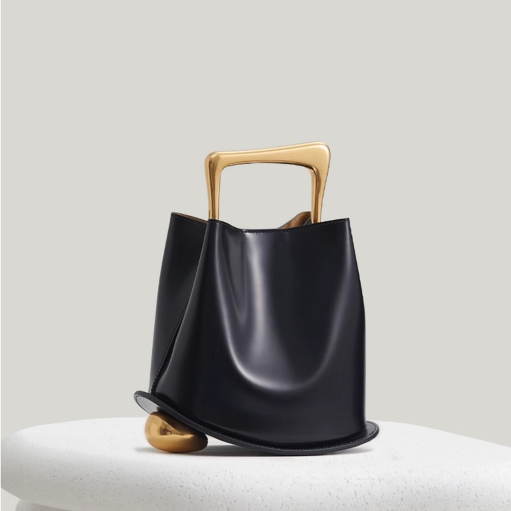 Ozzy Bag - Chic Black Leather Contemporary Mini Purse with Gold Accents